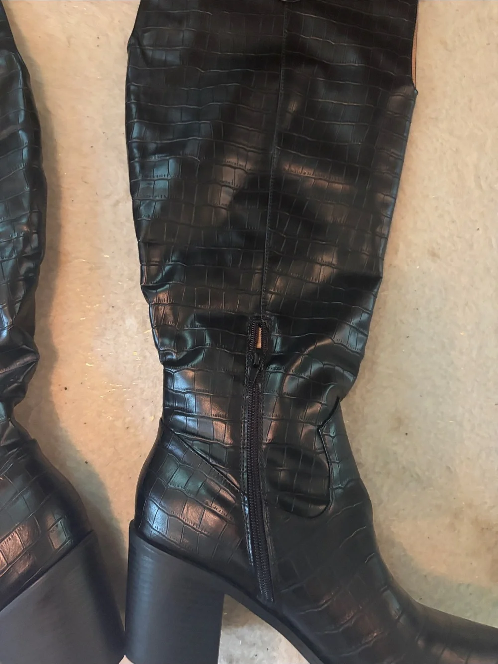 Never Worn XWC Black Croc-Embossed Knee Boots - Women